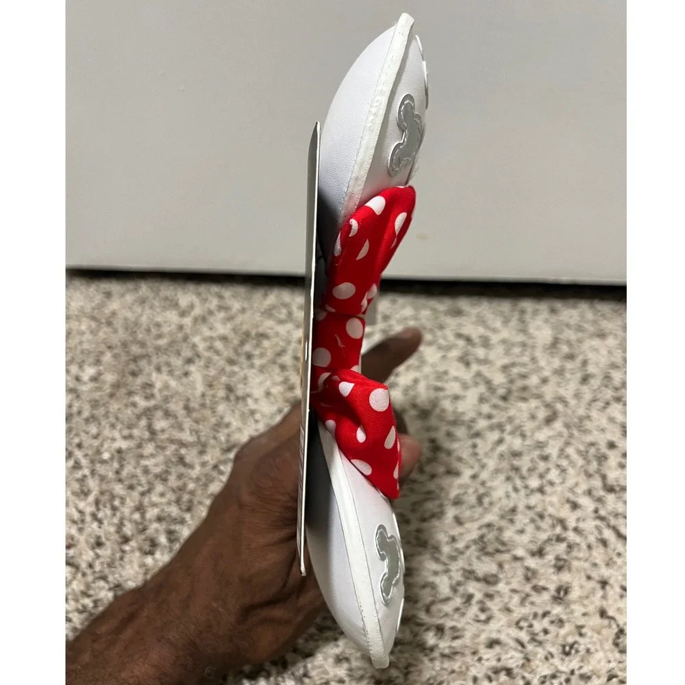 Disney Minnie Mouse White Iridescent Mickey Ears Headband Red Polka Dot Bow NEW